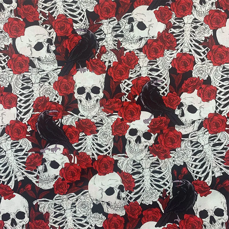 

Cool,100% Cotton Fabric,Black Bottom Skull Rose Pattern Fabric,Digital Printing Fabric,Sewing Material,DIY Halloween Clothing