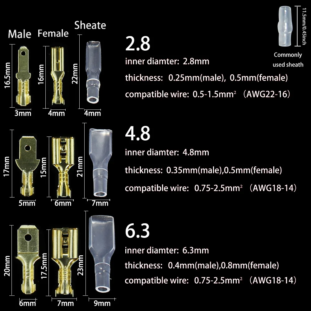 2.8/4.8/6.3mm Electrical Crimping wire crimp wound plug press spring Terminal Quick Disconnects Spade Car  Male/Female Connector