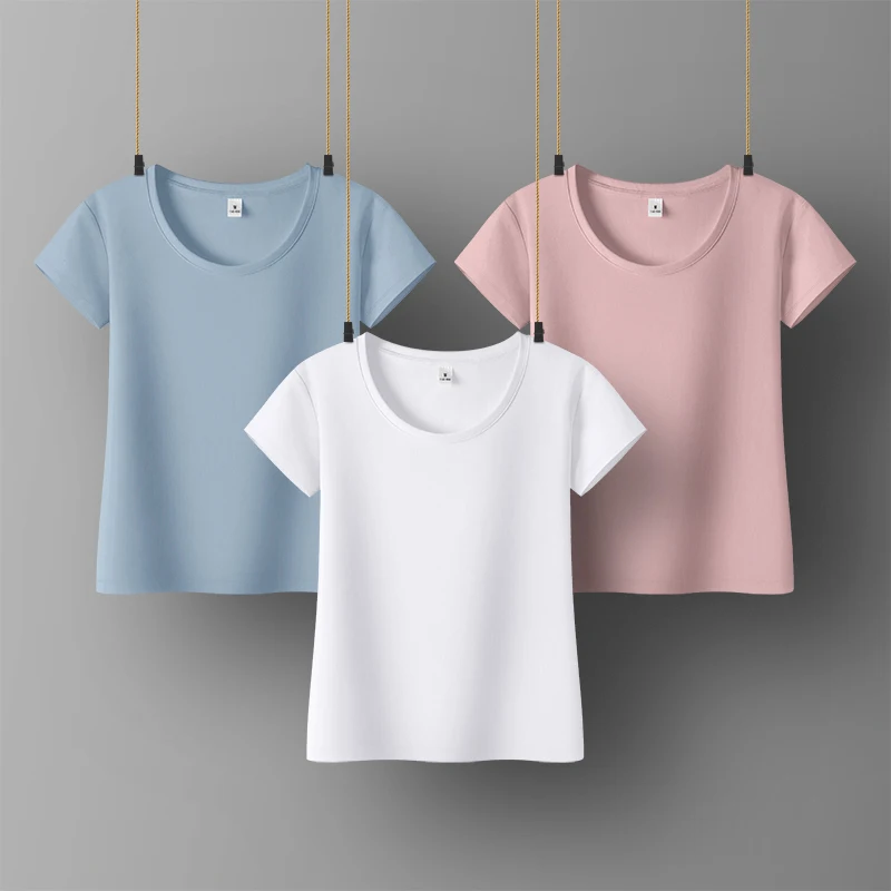 

Women Soft Cotton T-shirt V-NECK Solid color Lady Tees Short Sleeve Summer Women's clothings All match Female T-shirts