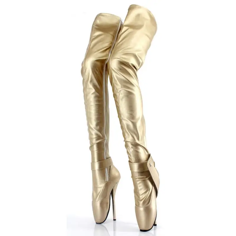 

Gold Sexy Over The Knee Boots Fetish Boot Ballet Heels Locks Thigh High Boots For Women Shoes Plus Size 46 Pole Dance Shoe Botas