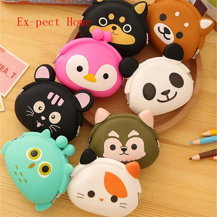 Wholesale Cute Animals Women Silicone Coin Purse Japanese Candy Color Jelly Silicone Coin bag Mini key Wallet 100pcs/lot