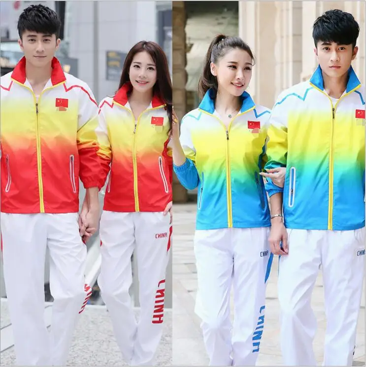 Unisex National team sport clothes suits Jacket + Pants spring and autumn suits Chinese National Team Women clothes China red