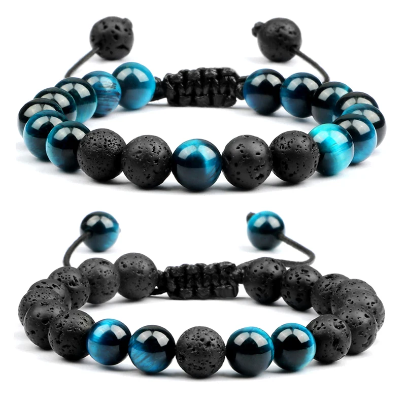 Multicolor Tiger Eye Stone Beads Bracelets Natural Lava Rock Men Women Adjustable Braided Yoga Handmade Jewerly Friendship Gifts