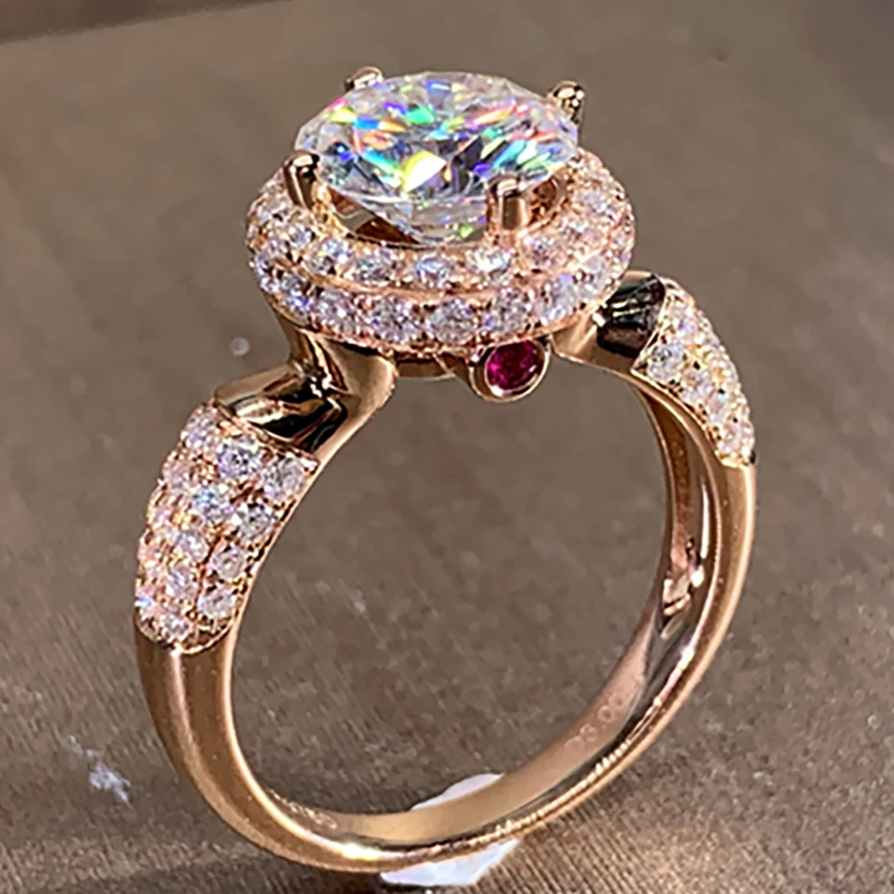 Custom Solid 14K Rose Gold Women Wedding Party Engagement Ring 1 2 3 4 5 Carat Round Moissanite Diamond Ring Ruby Luxury