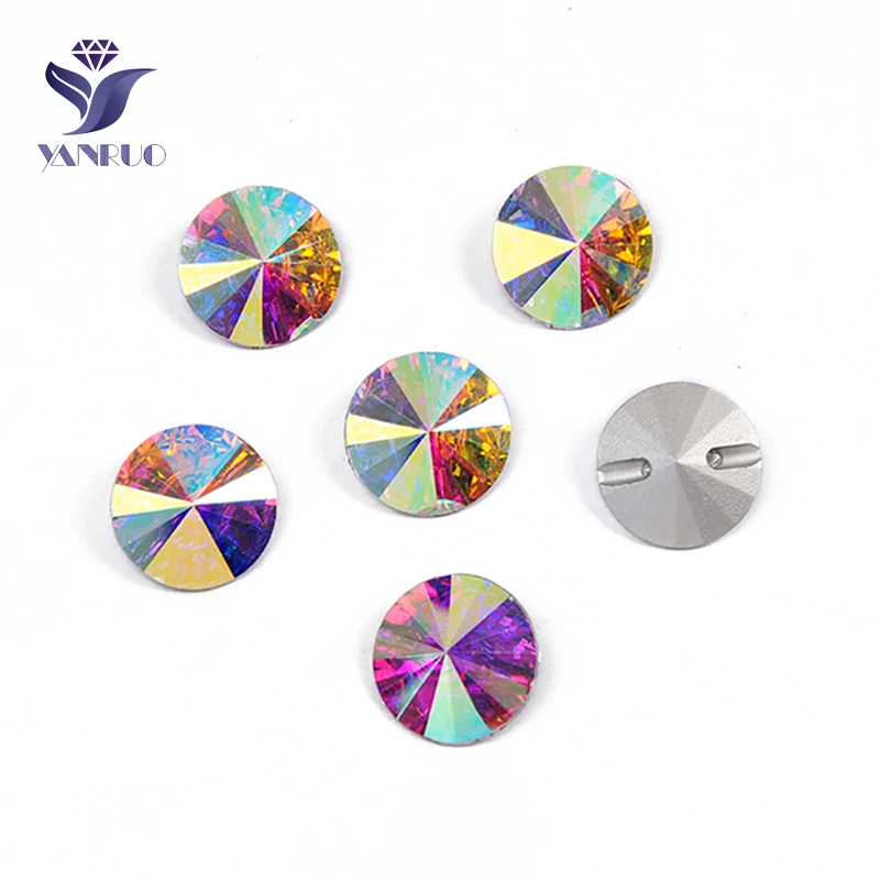 YANRUO 3015 All Sizes AB Rivoli DIY Craft Glass Crystal Needlework Sewing Fancy Buttons Rhinestones For Clothes