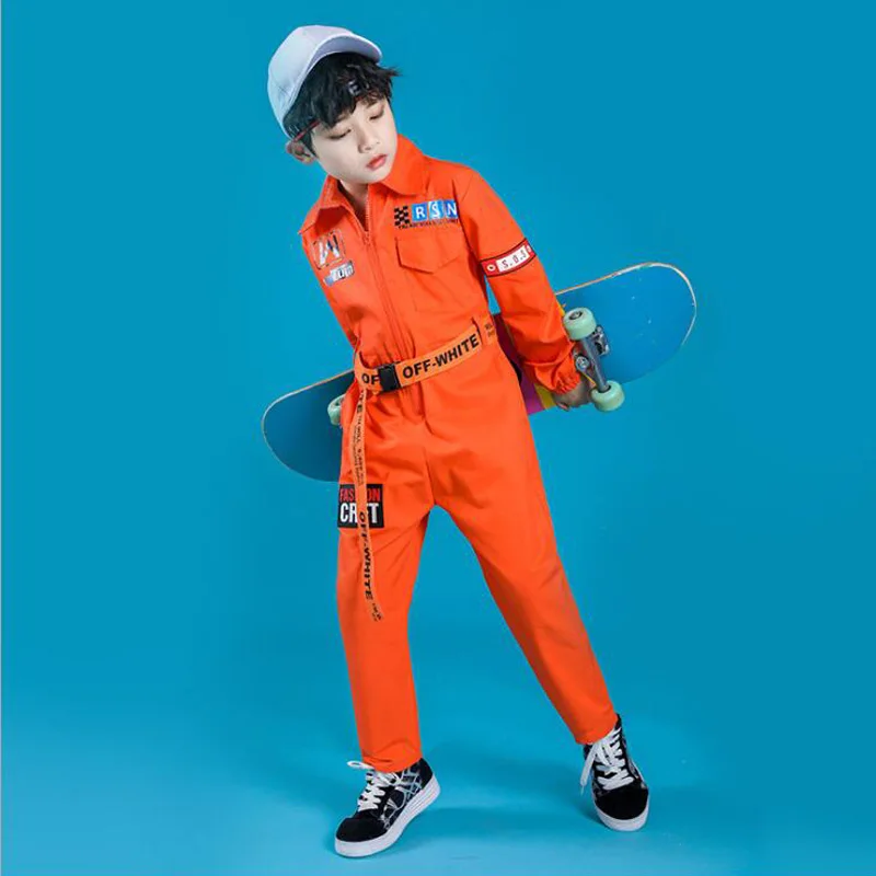 Kids Long Sleeve Hip Hop Clothing Blue Red Loose Jumpsuit Overalls for Girls Boys Jazz Dance Costumes Dancing Clothes Wear