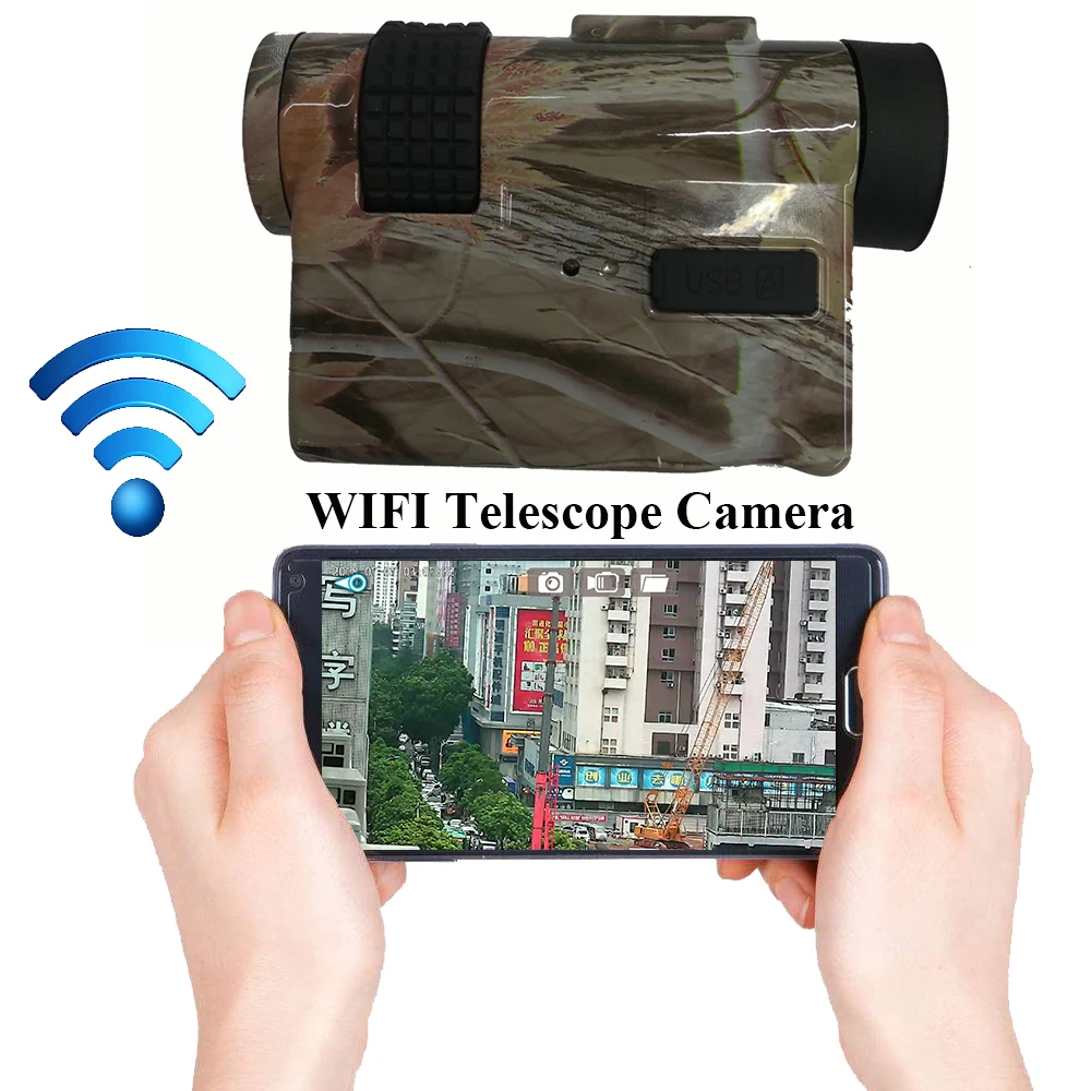 

720P WIFI HD Digital Telescope Camera with 10X25 Monoculars & Max 32Gb TF Card for Video Recording Free APP Remote Monitoring