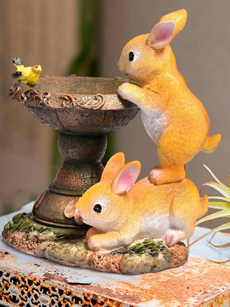 Solar Resin Cute Rabbit Lamp Durable Weatherproof Garden Decoration Table Home Decoration Lights At Night Toy Pendant Kids Gift