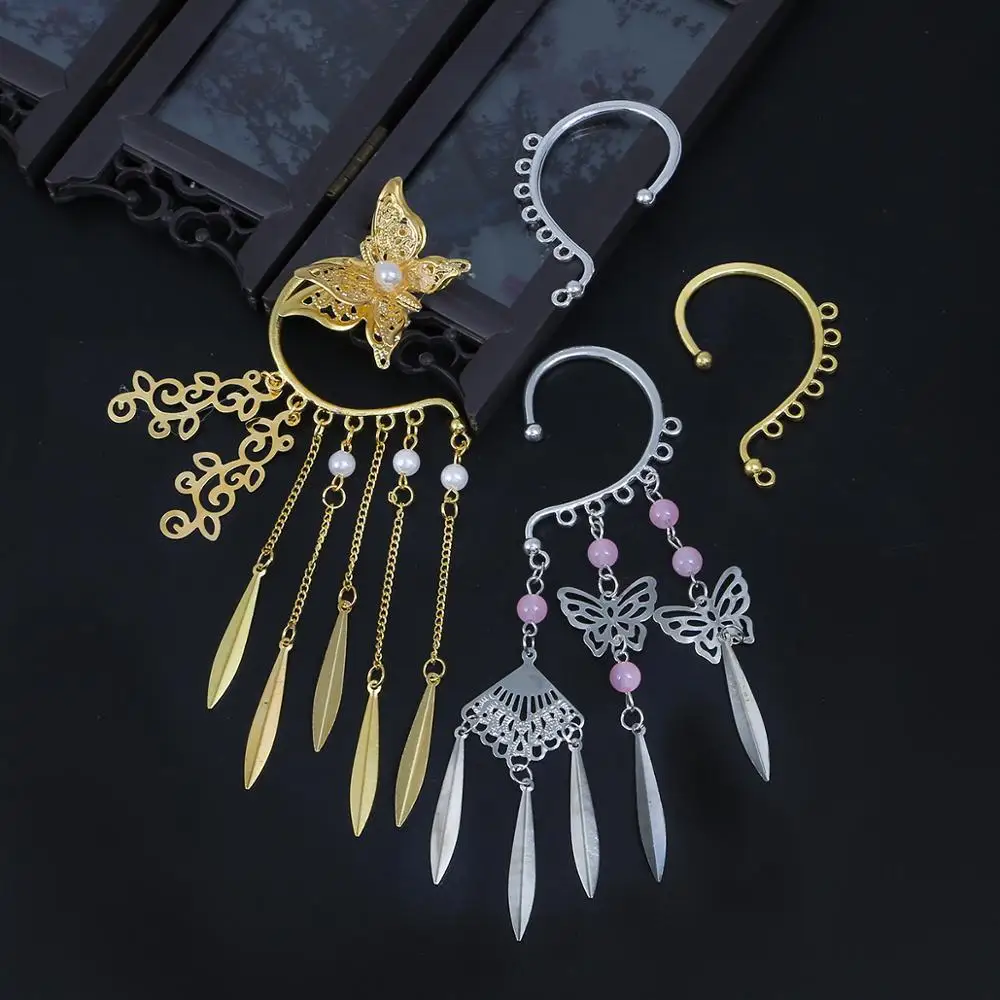 

Silver Gold No Piercing Big Circle Ear Hoops Buckle Stud Earrings Wires Blank Base For DIY Tassel Drop Brincos Jewelry Making