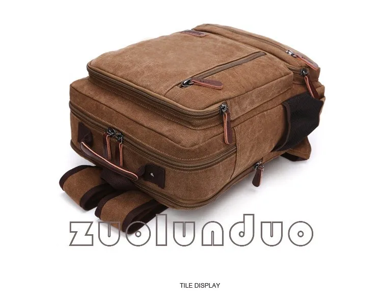 Vintage Canvas Rucksack für Herren, große Kapazität, Reise-Umhängetasche, hochwertige modische Studententasche, Herren-Notebook-Laptop-Rucksack – Detail 26