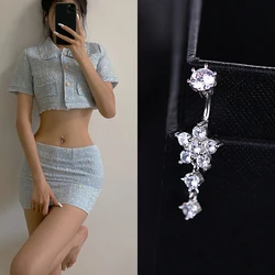 Hypoallergenic 925 Sterling Silver Plum Blossom Flower Navel Piercing Belly Button Rings Romantic Zircon Body Jewelry Women Gift