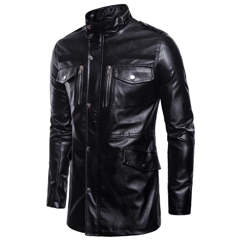 Maxulla New Men\'s Leather Jackets Casual Mens Long Motorcycle Leather Coats Man Slim Outerwear Leather Biker Jackets Clothing