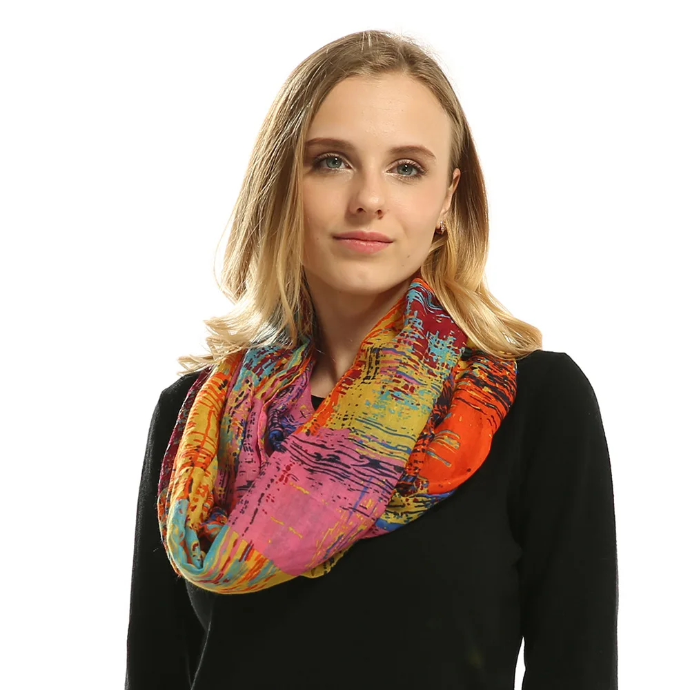 2023 Trendy Women Print Ring Scarf Winter Circle Scarves Loop Shawls Soft Voile Neckerchief Ladies Warm Neck Infinity Scarf