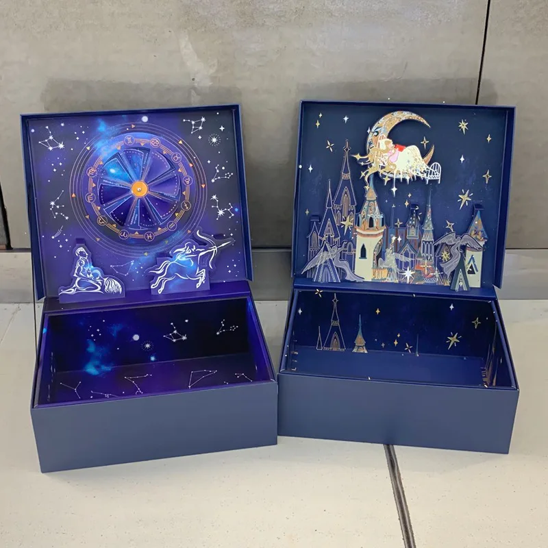 AVEBIEN Blue Starry Sky Building Cartoon Three-dimensional Box Wedding Birthday Party Cosmetic Gift Packaging Box boite cadeaux