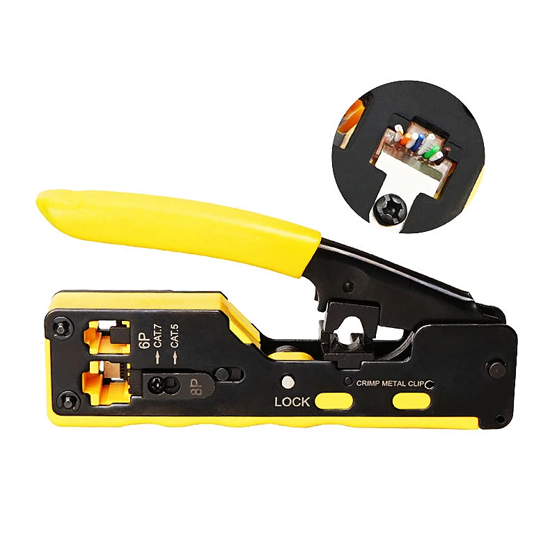 HTOC CAT7 Pass Through Crimping Tool For Cat7 Cat6 Cat5 6P/8P Ethernet RJ45 Wire Stripper Cutter Crimper All-in-one Multi-Tool