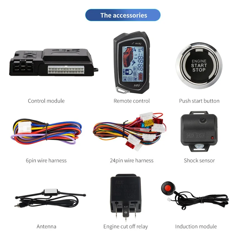 Easyguard 2 Way Car Alarm LCD Display With Induction Module Remote Start Push Button Shock Sensor Microwave Detection Warning