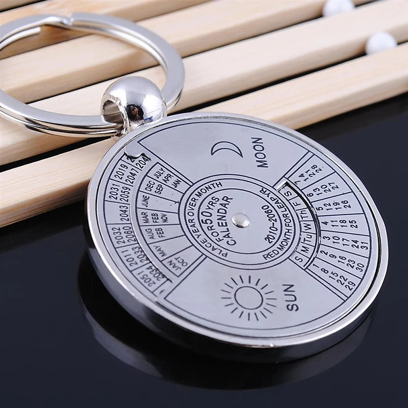 Perpetual Calendar Keychain Best Gift 2010 To 2060 Years Calendar Keyring Car Pendant Creative Metal Key Chain Gift for Men