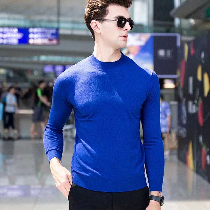 MRMT 2024 Brand Autumn Men's Semi-high Collar Knitted Sweater Thin Pure Color Middle Collar for Male Pullover Woolen Sweater