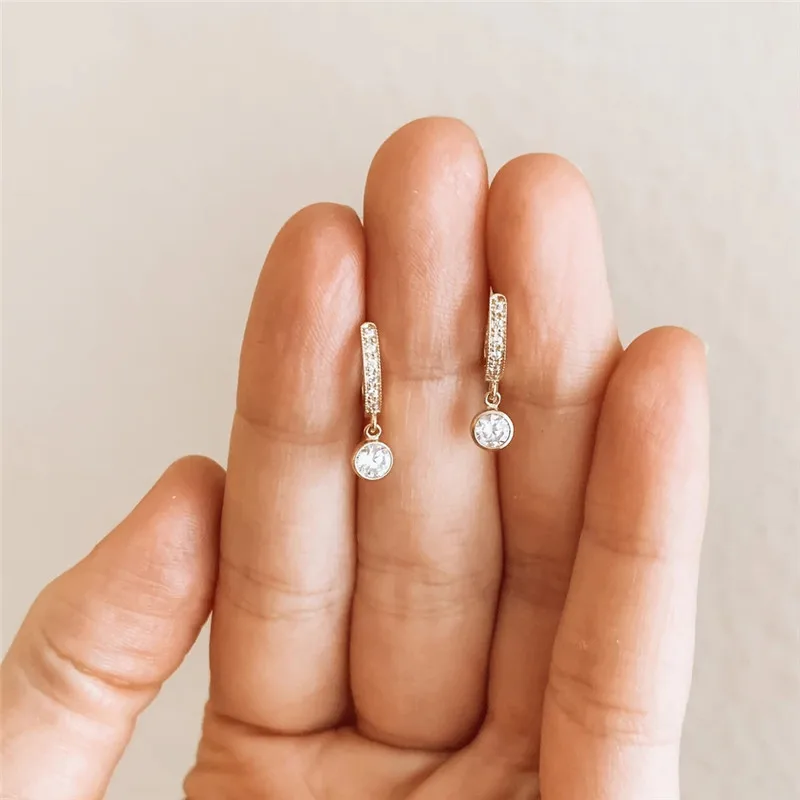 Huitan Fashion Simple Gold Color Women Drop Earrings with Round CZ Charm Creative Accessories Fancy Gifts Statement Jewelry image 2