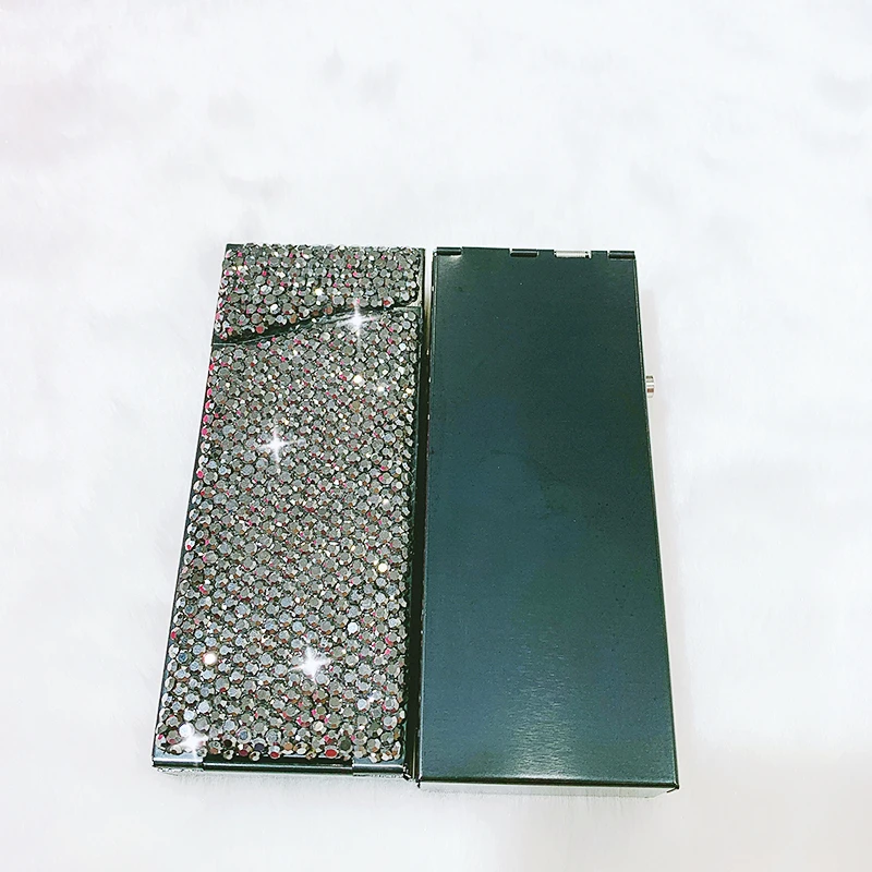 Automatic Bling Rhinestone Cigarette Case for Women, Metal Portable, Diamond Smoking Storage Box, Bling Organizer, Holder