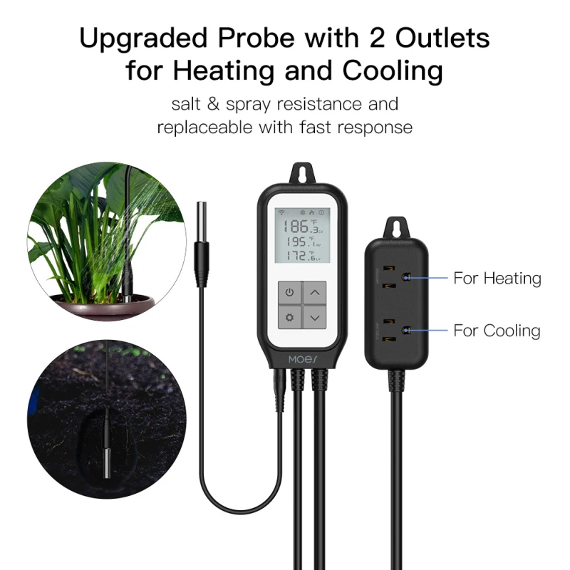 Tuya الذكية حوض السمك ترموستات رقمي واي فاي مع استشعار درجة الحرارة العمل مع التدفئة التبريد قضيب ايكو خزان دعم الحياة الذكية