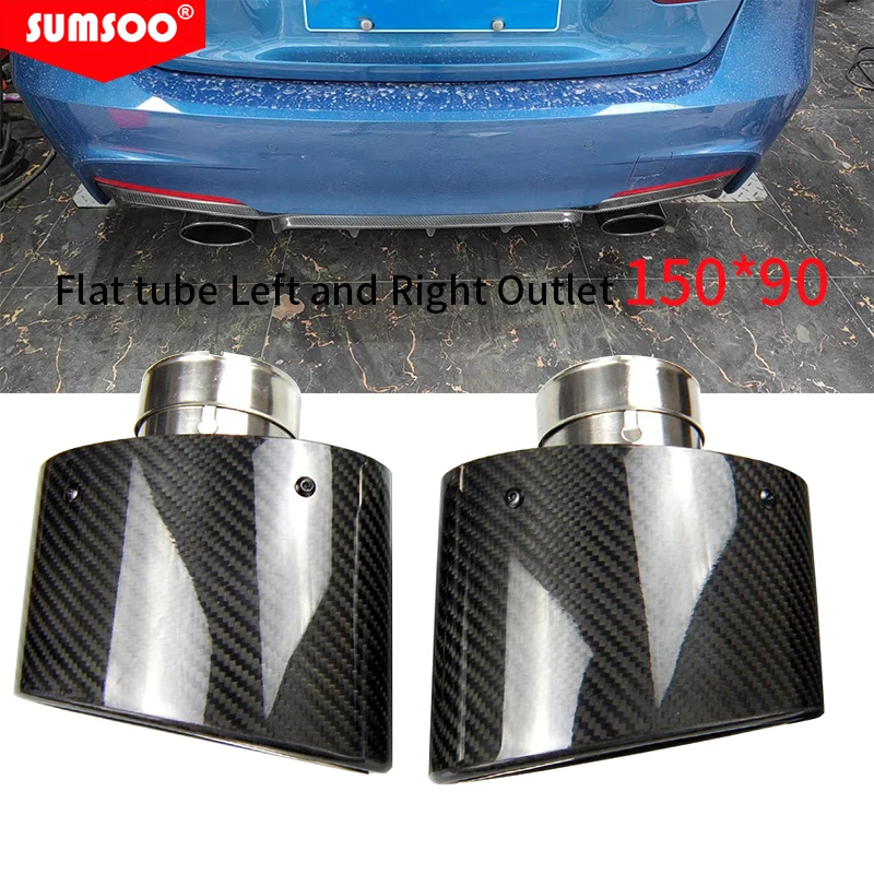 

genuine SUMSOO 1 PCS Universal Oval Slanted Carbon Fiber Muffler Tip Glossy Black Carbon Fiber Curly Edge Exhaust Tip