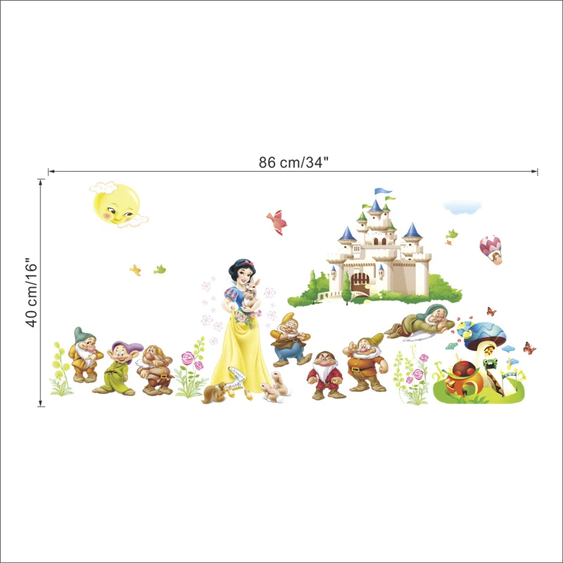 Snow White Princess & Dwarfs Castle Wall Stickers For Kids Room Bedroom Home Decorations Anime Mural Art Diy Girl\'s Movie Decal