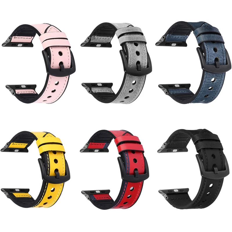 silicone&leather strap for apple watch SE band 44mm 40mm 42mm 38mm iwatch watchband series 6/SE/5/4/3/2 rubber bracelet correa