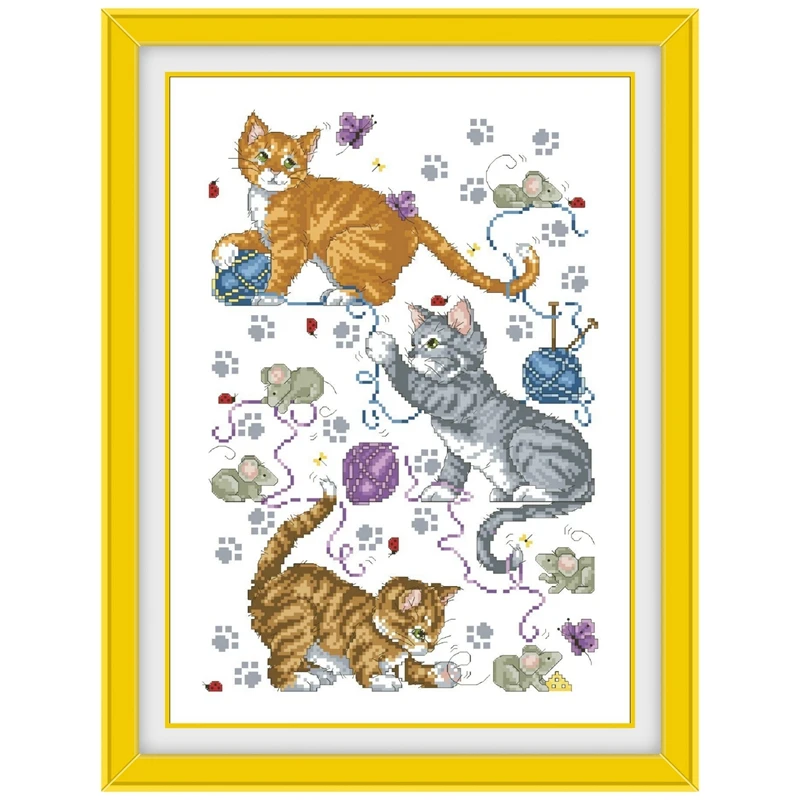 Speelse Kitten Kruissteek Kit Cat Mouse 18ct 14ct 11ct Unprint Canvas Katoenen Draad Getelde Handwerk Draad Borduurwerk