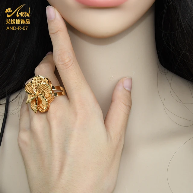 Women s Gold Ring Dubai Gold Plated Jewelry Flower Ring Resizable Fashion 2021 Big Designer Chunky Turkish Rings Gift Female Rings AliExpress