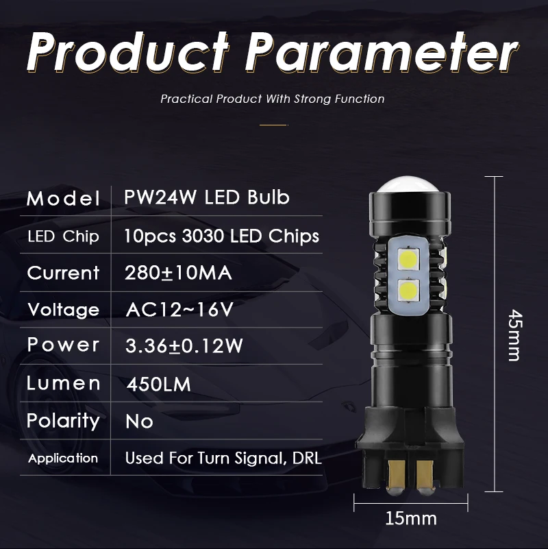 2 pz Canbus PW24W PWY24W LED proiettore DRL luce di marcia diurna bianco CANBUS 12V per Golf MK7 Golf7 W205 Q3 A4 A5 senza errori