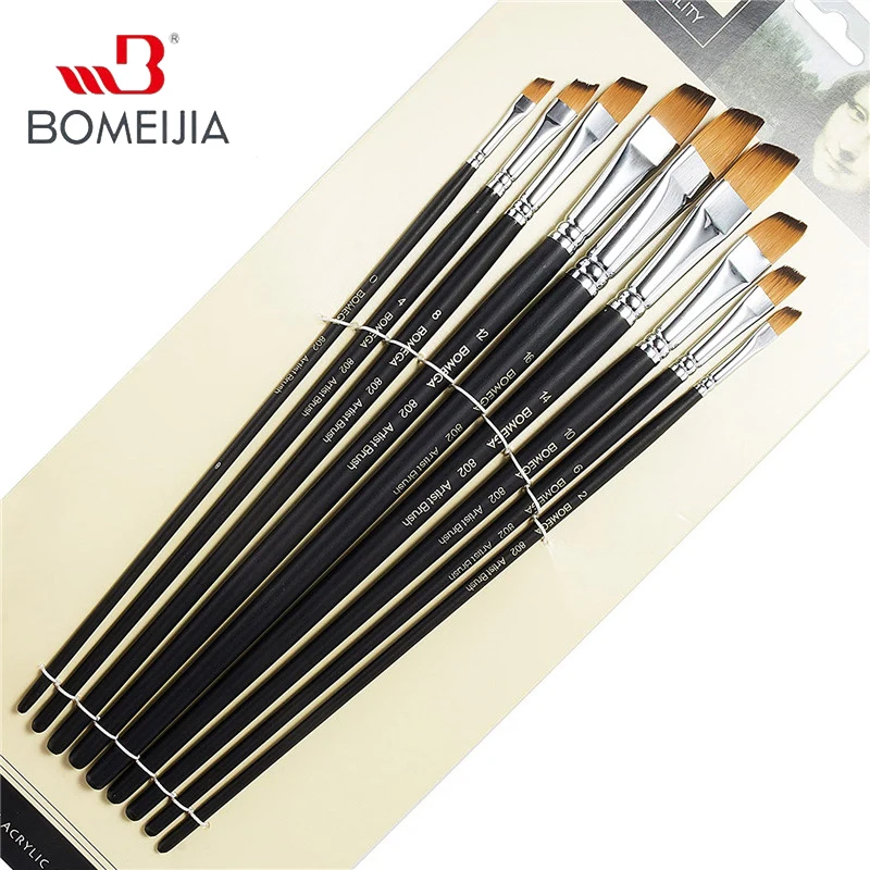 9 pçs conjunto de escova de pintura de cabelo de náilon acrílico óleo oblíquo pintura escova para óleo acrílico escova caneta pincel para pintura