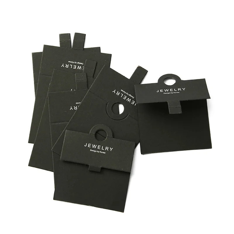 100PCS Foldable Black Cardstock Jewelry Cards Paper Label Bulk Ring Packaging Gift Display Supplies for Small Business Wholesale