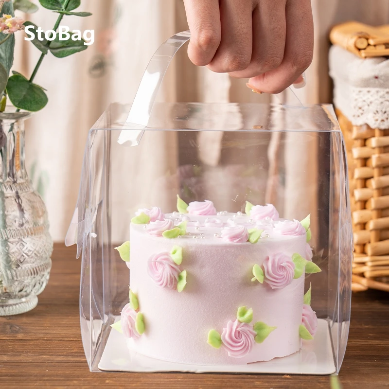 StoBag-Portable Transparent Mousse Cake Boxes DIY Handmade Cake Box Baby Shower Wedding Birthday Party Favors with Bottom 5Pcs