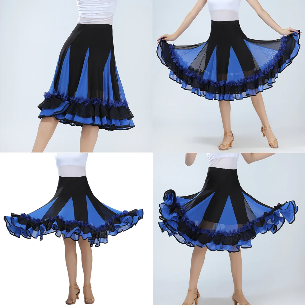 Women's Dance Skirt Red Ballroom Flamenco Standard Dress Black Waltz Party Smooth Swing Long dress Clothes