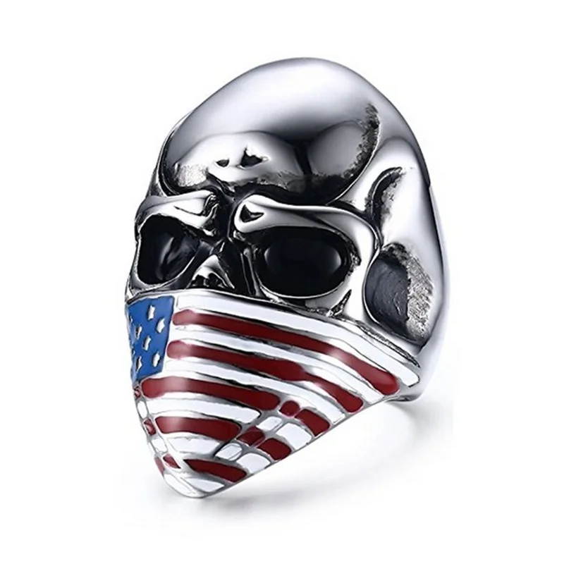 EDC Skull American Flag Self-defense Single Finger Buckle Ring Ladies Anti-wolf Men\'s Outdoor Finger Fist Ring Safety Tools