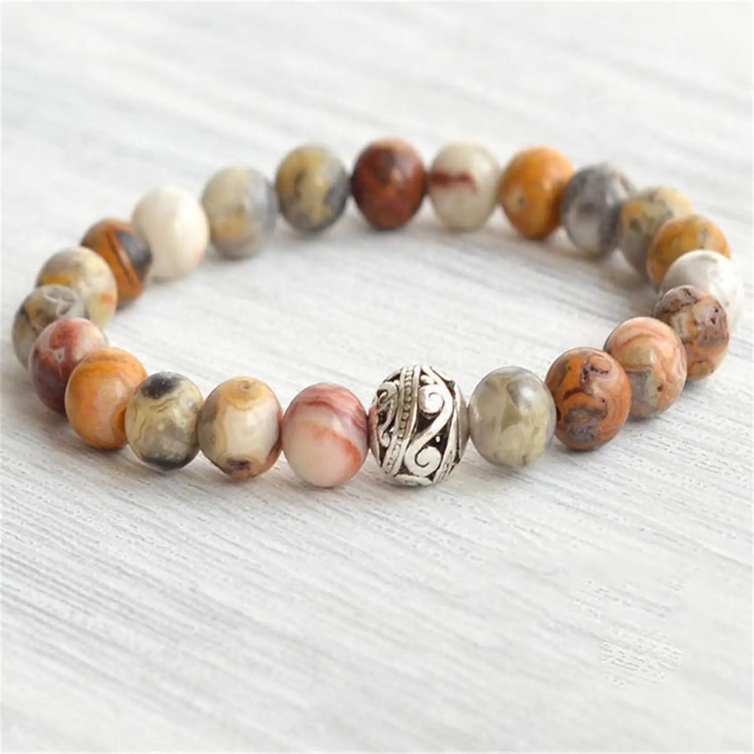 

8mm Crazy Agate Stone Beads Handmade Mala Bracelet Bangle Prayer Japa Spirituality Spiritua