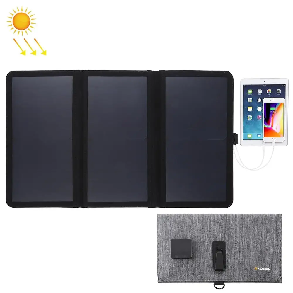 

HAWEEL 21W Ultrathin 3-Fold Foldable 5V / 3A Max Solar Panel Charger with Dual USB Ports, Support QC3.0 and AFC