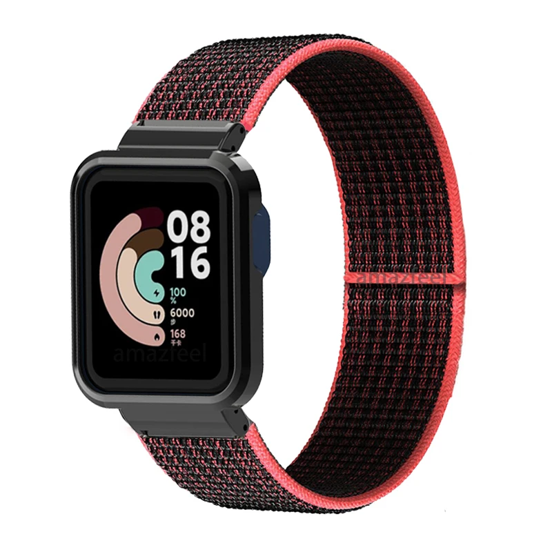 나일론 밴드 금속 케이스 보호대 Xiaomi Mi Watch Lite 팔찌 Mi Watch Lite 스트랩 나일론 루프 팔찌 벨트 보호용