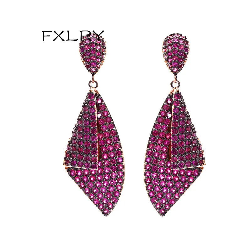 

FXLRY Elegant AAA Cubic Zirconia Fashion Simple Red cz Drop Earring for women jewelry