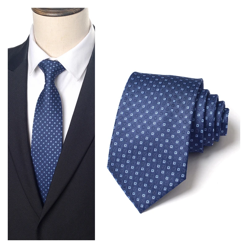 High Quality Designer Blue Jacquard Stripe 8cm wide Men\'s Tie Fashionable Shirt Accessory Business Banquet Hand Tie a Knot Tie