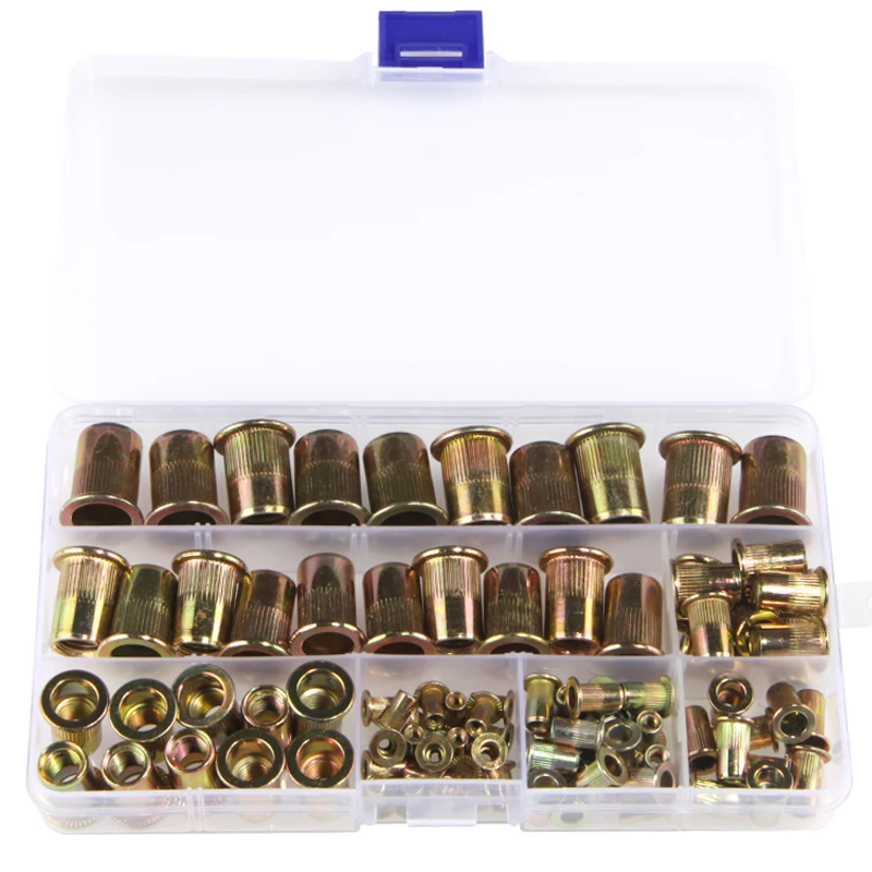 300/220/90pcs M3 M4 M5 M6 M8 M10 M12 Zinc Plated Carbon Steel Flat Head Rivet Nuts OR BT606 Manual Riveter Gun Nut Gun