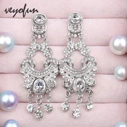 Veyofun Hollow Ethnic Full Rhinestone Drop Earrings Vintage Wedding Party Dangle Earrings For Women Fashion Jewelry Gift