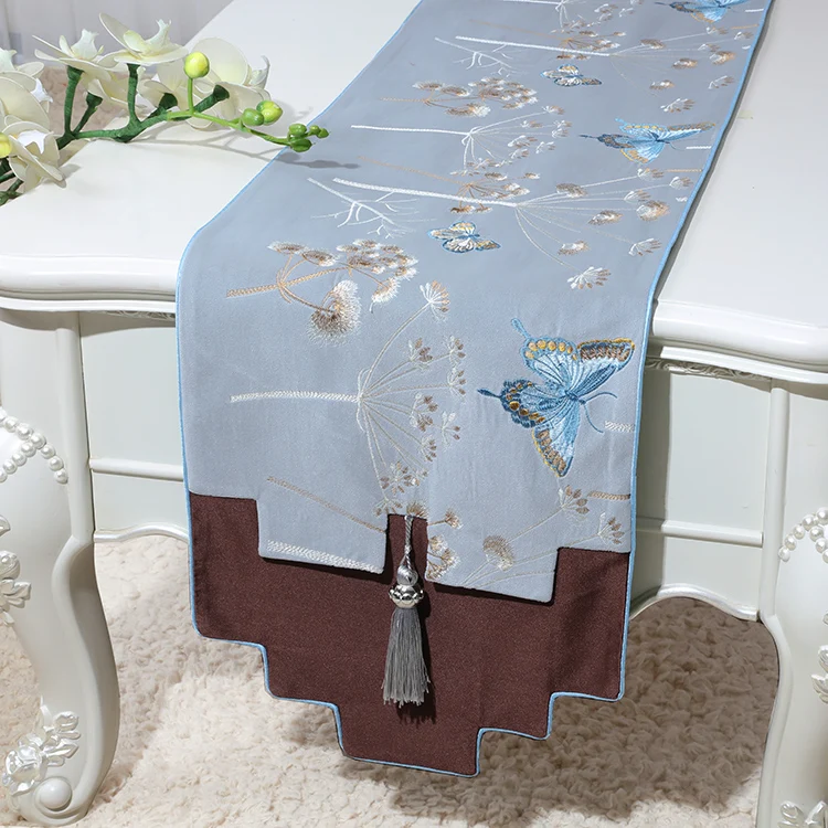 Custom Table Runner for Home Decor, Coffee Table Cloth, Chinese Silk Brocade Tablecloth, Rectangle, Butterfly, Birds, Flower