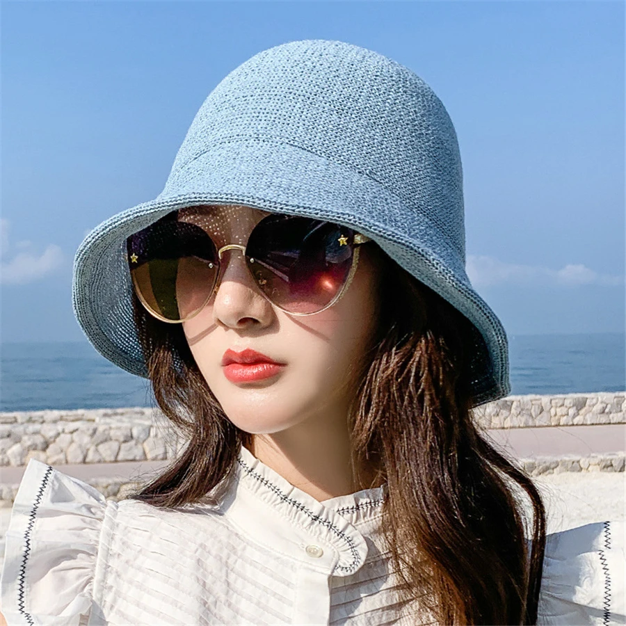 Chapeau de paille d\'été pour femmes, mode voyage, Panama, tendance, seau, chapeau pour dames, pare-soleil respirant, casquettes