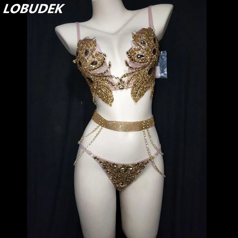 

Золото, серебро, стразы, бикини, сексуальный костюм для ночного клуба, костюм для танца на пилоне, DJ, танцовщица, клубное вечерние шоу, сценическая одежда, бюстгальтер с бриллиантами, рейв-наряды