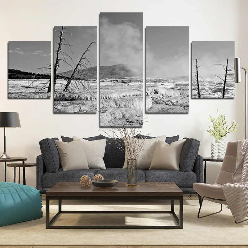 Black White Adjustable Wasteland Lonely Landscape Modern Living Room Home Frameless Waterproof Ink Printing Decorative Poster