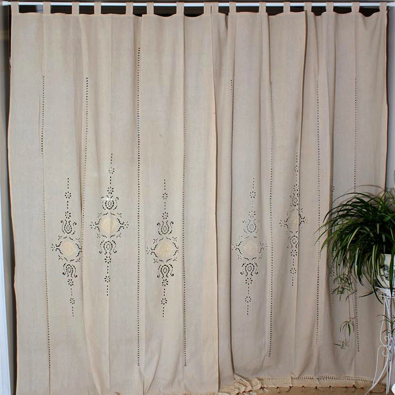 

Linen Hollow Solid Curtain Handmade Crochet Bottom Stitching 70% Blackout Window Curtain Customizable for Living Room