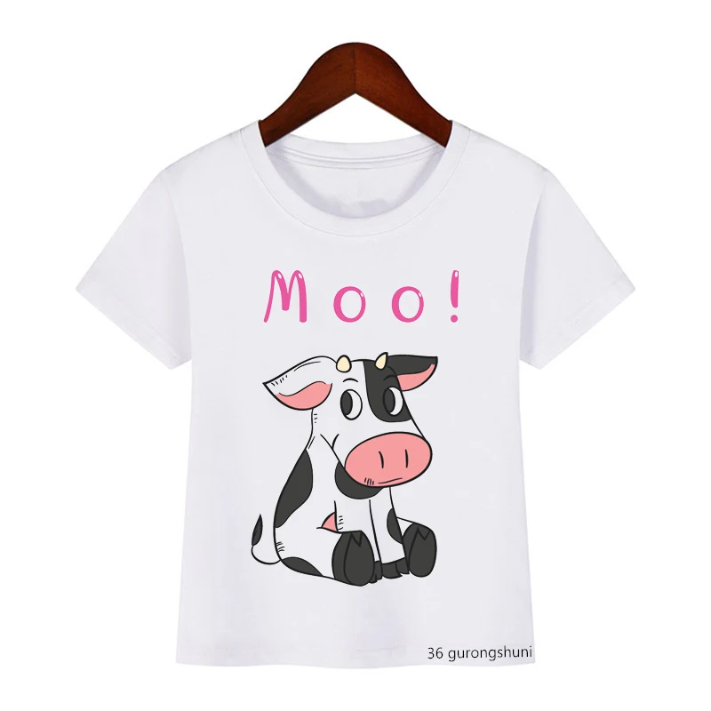 Funny Cartoon Animal Strawberry Cow Pet Plush Print Cute Girls/boys T Shirt Summer Tops Casual Kids Clothes Birthday Gift