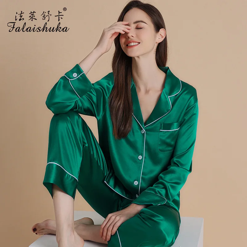 

25 Momme 100% genuine silk pajamas sets women sleepwear spring winter elegant pure color Mulberry Silk women pyjamas T8302